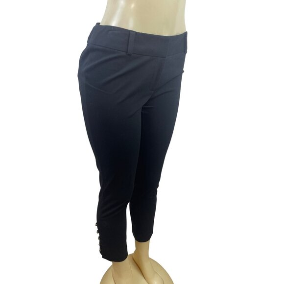 INC Womens Black Cropped Pants Slim Fit Button Detail Stretch Sz 4 - New - Picture 2 of 8